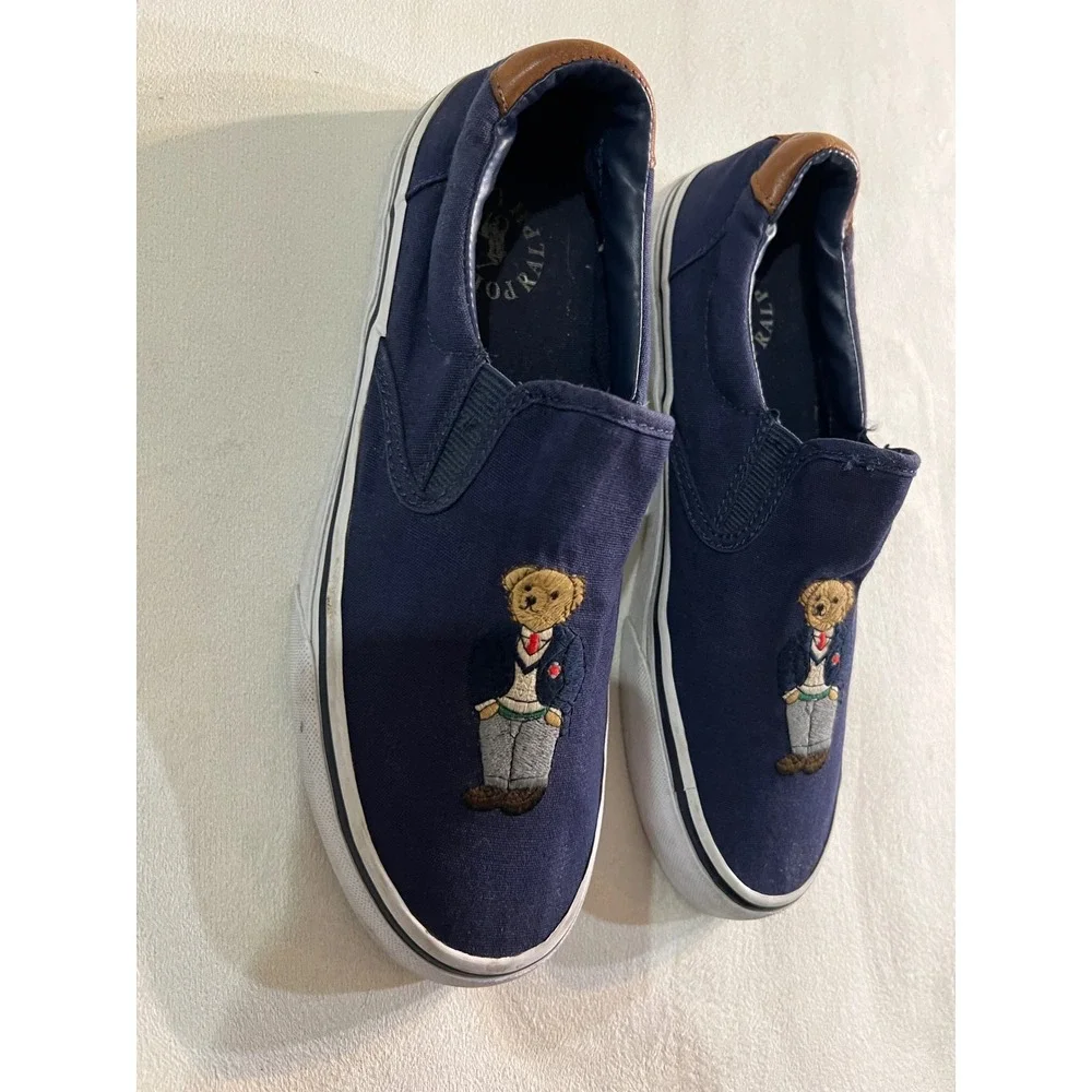 Polo Ralph Lauren Thompson III Navy Canvas Polo Bear Slip On Sneakers 8.5D